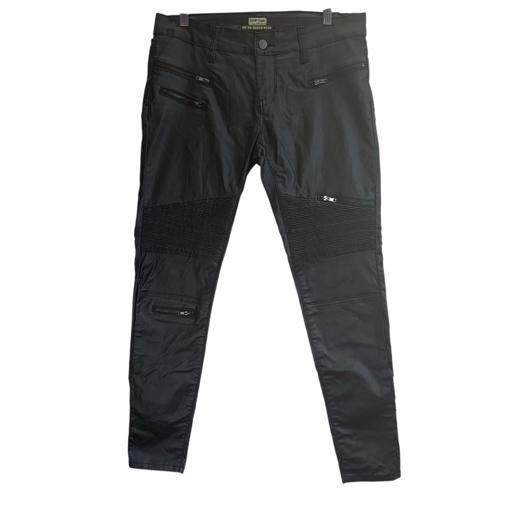 Top Trends Black Moto Style Faux Leather Pants. No size tag.